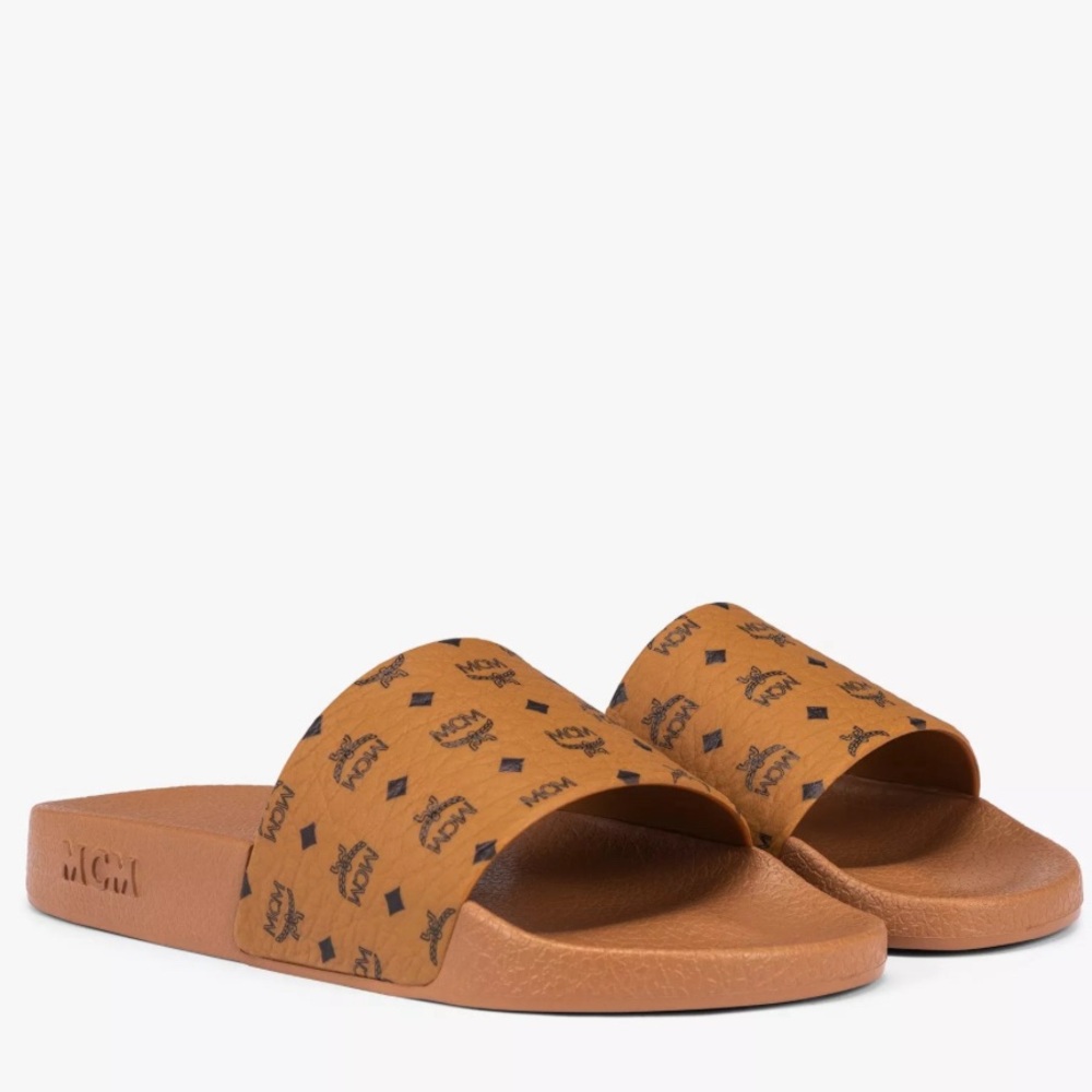 MCM Size 38 Monogram Print Rubber Slides